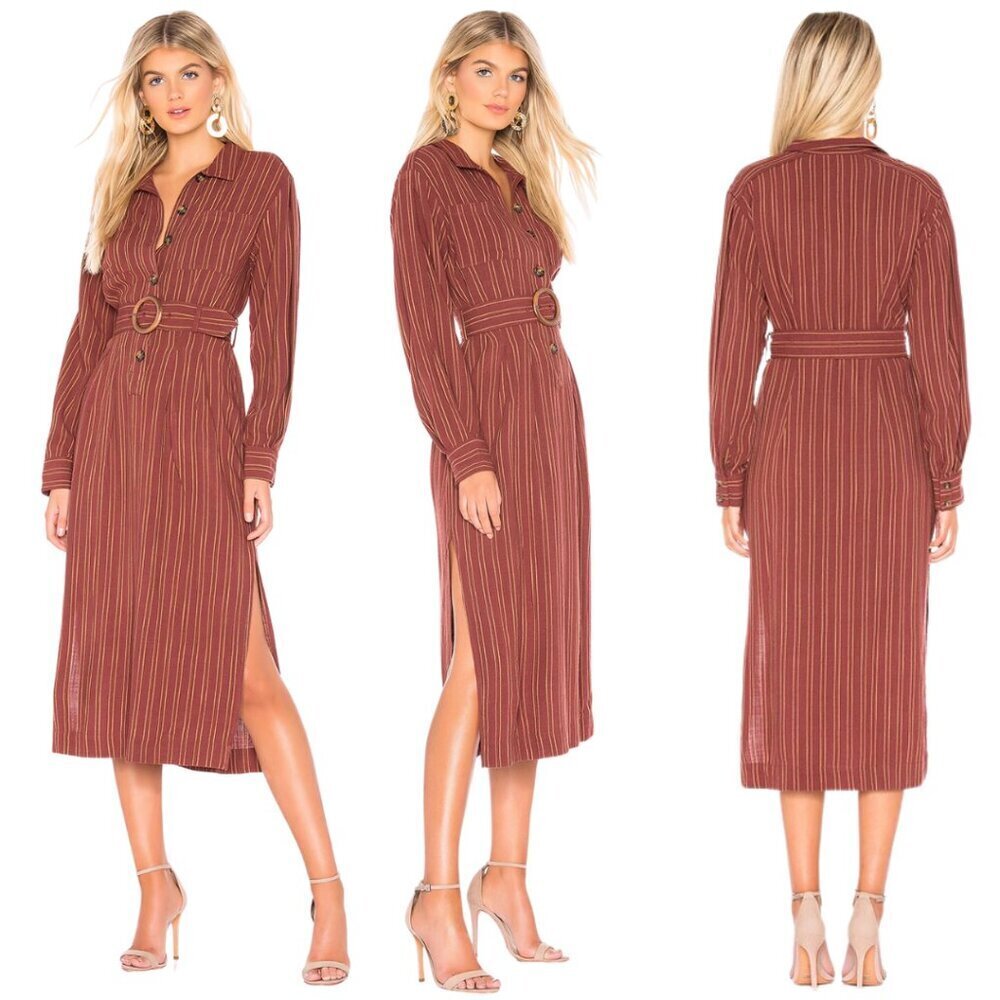 Free People Rust Stripe Midi Shirt Dress